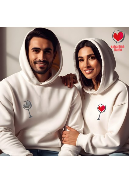 Kadeh Içinde Kalp Sevgililer Günü Slimfit Kapüşönlu Erkek Sweatshirt 7005E fiyatları