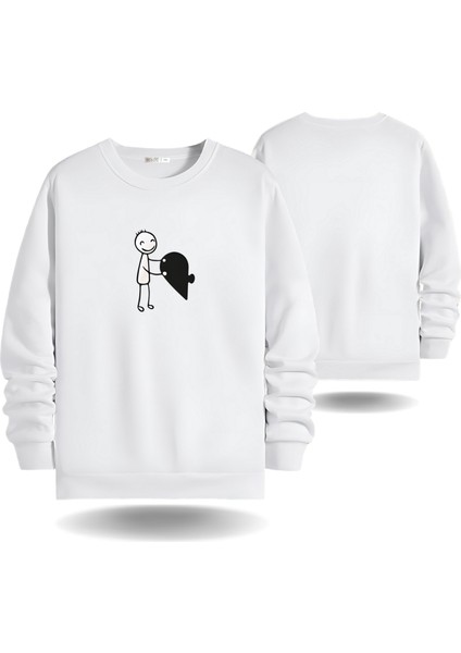 Kalp Puzzle Görselli Sevgililer Günü Bisiklet Yaka Erkek Slimfit Sweatshirt 7009E