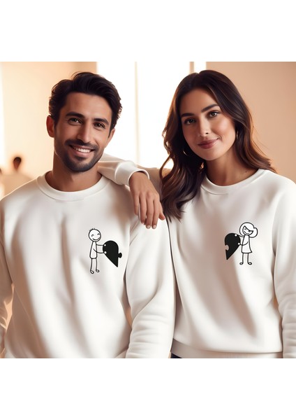 Kalp Puzzle Görselli Sevgililer Günü Bisiklet Yaka Erkek Slimfit Sweatshirt 7009E fiyatları