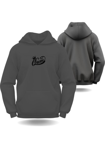 Kraliçe Görselli Sevgililer Günü Slimfit Kapüşönlu Hoodie Kadın Sweatshirt 7004K