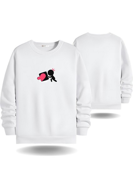 Kalp Puzzle Görselli Sevgililer Günü Bisiklet Yaka Erkek Slimfit Sweatshirt 7012E