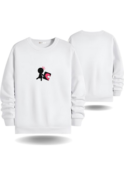 Kalp Puzzle Görselli Sevgililer Günü Bisiklet Yaka Kadın Slimfit Sweatshirt 7012K