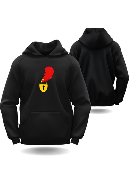 Kalp Kilidi Sevgililer Günü Slimfit Kapüşönlu Hoodie Kadın Sweatshirt 7016K