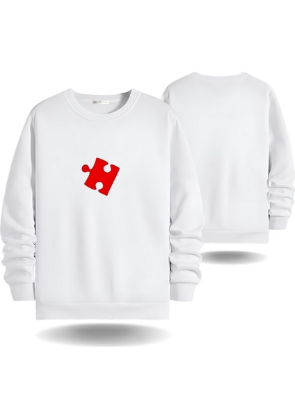 Puzzle Kalp Görselli Sevgililer Günü Bisiklet Yaka Erkek Slimfit Sweatshirt 7013E