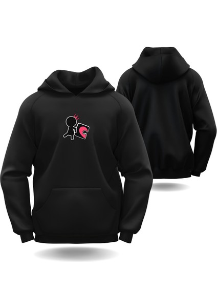 Kalp Puzzle Görselli Sevgililer Günü Slimfit Kapüşönlu Hoodie Kadın Sweatshirt 7012K
