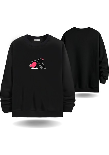 Kalp Puzzle Görselli Sevgililer Günü Bisiklet Yaka Erkek Slimfit Sweatshirt 7012E