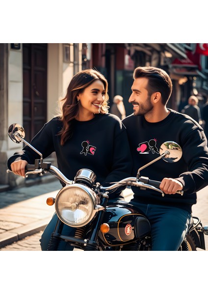 Kalp Puzzle Görselli Sevgililer Günü Bisiklet Yaka Erkek Slimfit Sweatshirt 7012E
