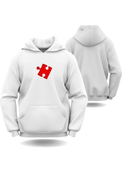Puzzle Kalp Görselli Sevgililer Günü Slimfit Kapüşönlu Erkek Sweatshirt 7013E