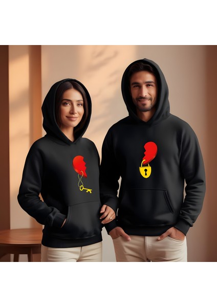 Kalp Kilidi Sevgililer Günü Slimfit Kapüşönlu Erkek Sweatshirt 7016E fiyatları