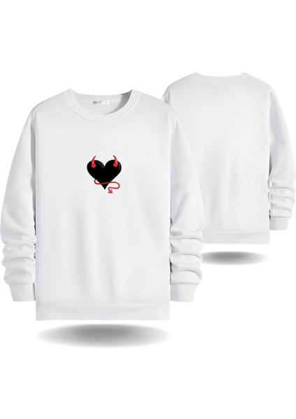 Şeytan Kalpli Sevgililer Günü Bisiklet Yaka Erkek Slimfit Sweatshirt 7018E