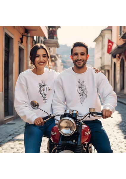 Arslan Görselli Sevgililer Günü Bisiklet Yaka Kadın Slimfit Sweatshirt 7017K