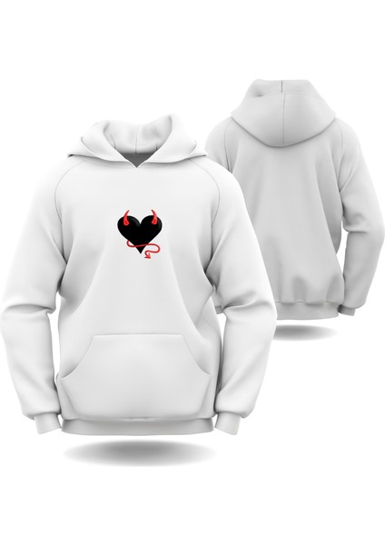 Şeytan Kalpli Sevgililer Günü Slimfit Kapüşönlu Erkek Sweatshirt 7018E