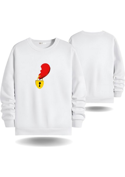 Kalp Kilidi Sevgililer Günü Bisiklet Yaka Kadın Slimfit Sweatshirt 7016K
