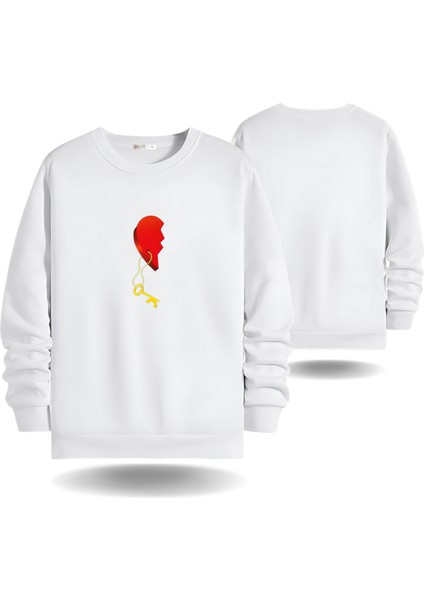 Kalp Kilidi Sevgililer Günü Bisiklet Yaka Erkek Slimfit Sweatshirt 7016E