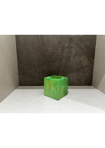 Doğal Ahşap Küp Kaktüs Saksısı