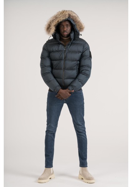 Slimfit Kürklü Kapşonlu (Kürk ve Kapşon Çıkmalı) Beli Lastikli Şişme Mont fiyatları