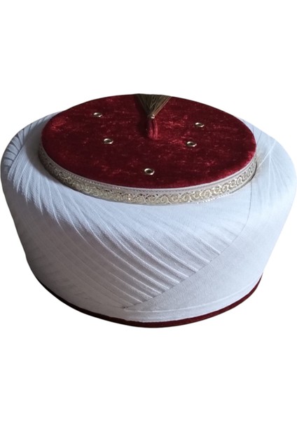 Kırmızı Fes, Klasik Sultan Sarık,imam Sarığı,takke,cübbe,kadife Sarık,cami Malzemelri , S012