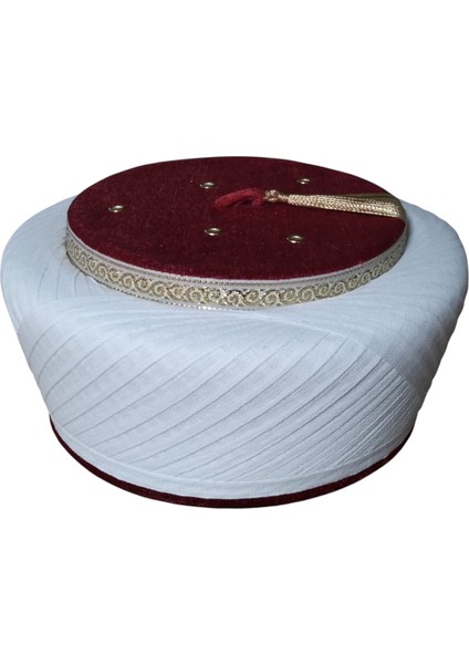 Kırmızı Fes, Klasik Sultan Sarık,imam Sarığı,takke,cübbe,kadife Sarık,cami Malzemelri , S012