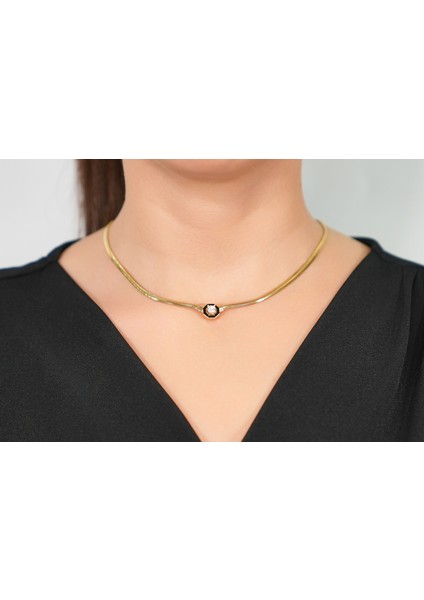 14 Ayar Altın 8.95 gr Ortası Tektaşlı Balıksırtı Kolye