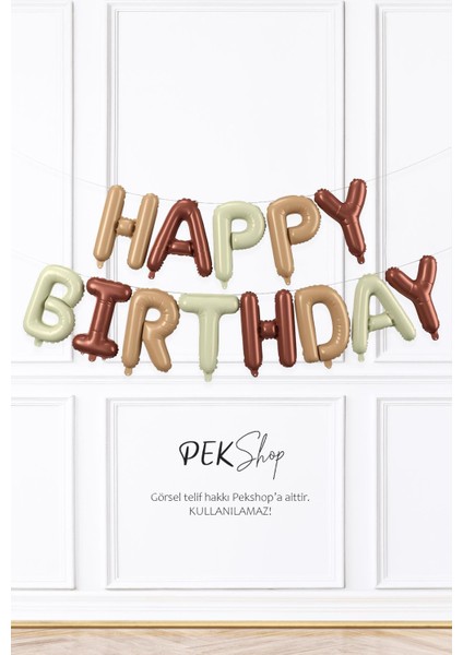 3 Renkli Krem Karamel Kahve Happy Birthday Retro Folyo Balon