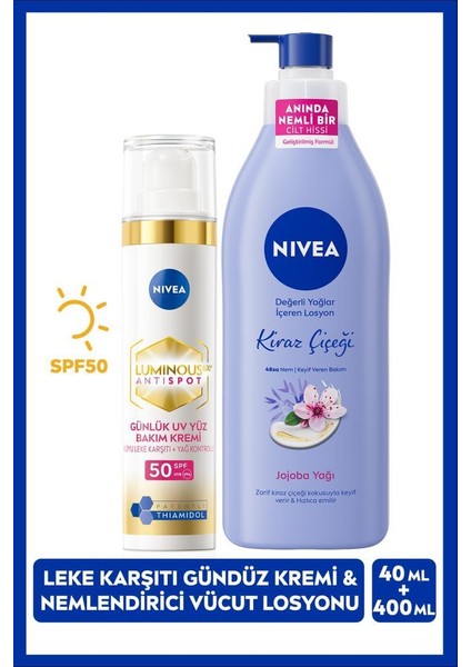 LUMINOUS630 Güneş Korumalı Leke Karşıtı Gündüz Yüz Kremi 40ML, Nemlendirici Vücut Losyonu 400ML