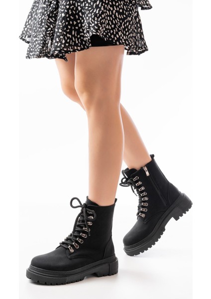 812-2121 Siyah Zümrüt Bağcıklı Fermuarlı Günlük Kadın Bot fiyatları