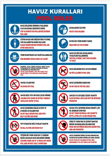 Uyarı Levhaları " Havuz Kuralları" 30X40CM Pvc Levha