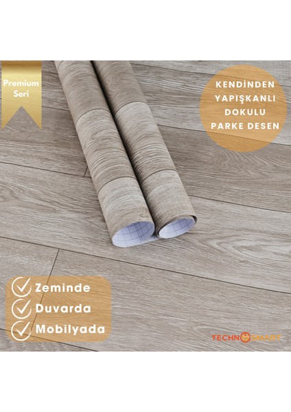 60×500 cm Kendinden Yapışkanlı Parke Görünümlü Premium Zemin Duvar Kağıdı Dolap Kaplama