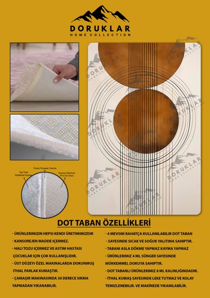 Kaymaz Taban Yıkanabilir Dijital Baskı Dekoratif Modern Desenli Dot Taban Halı Soft Serisi SFT30