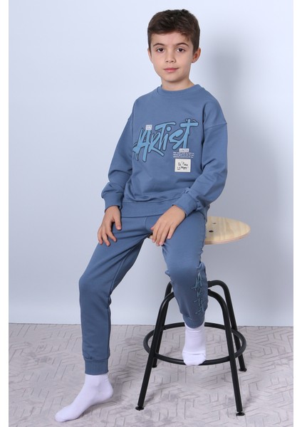 Erkek Çocuk Eşofman Takımı Kabartma Artist Baskılı Ribanalı F1