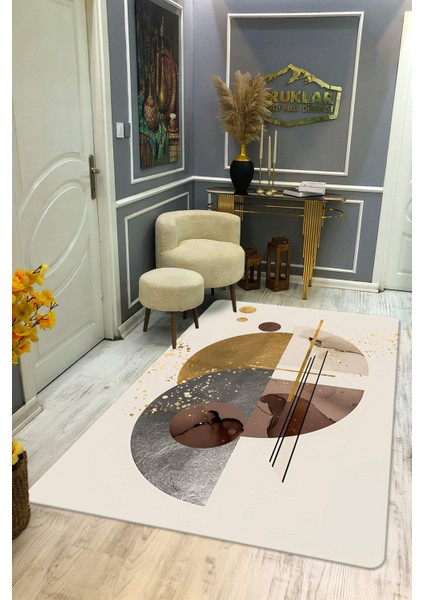Kaymaz Taban Yıkanabilir Dijital Baskı Dekoratif Modern Desenli Dot Taban Halı Soft Serisi SFT29