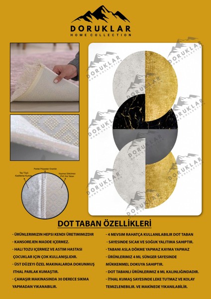 Kaymaz Taban Yıkanabilir Dijital Baskı Dekoratif Modern Desenli Dot Taban Halı Soft Serisi SFT28