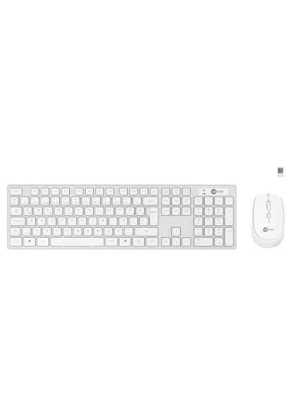 KM2001 Kablosuz Türkçe Q Klavye & Mouse Set - Qwerty Türkçe Dizilim Klavye, 1200DPI Optik Fare, Win/mac Uyumlu, Sıvı Dökülmesine Dayanıklı, Tam Boyutlu Türkçe Q Klavye Mouse Seti Beyaz