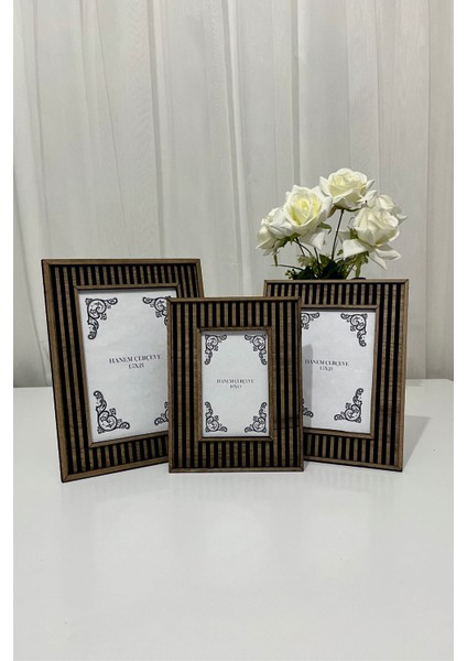 15 x 21, 13 x 18, 10 x 15 cm 3'lü Set Dekoratif Fotoğraf Çerçevesi & Ahşap Mdf