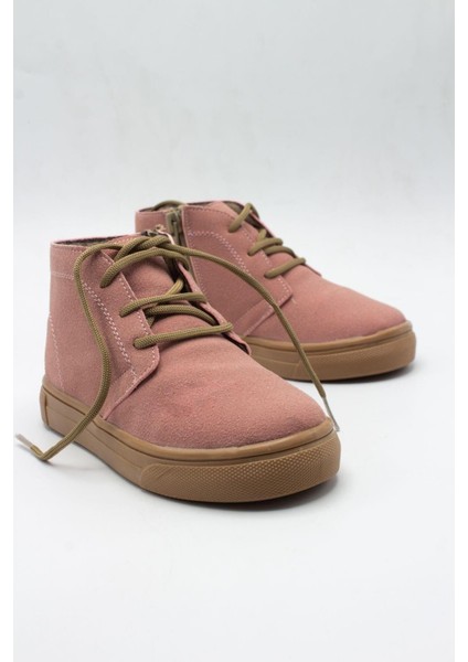 Bağcıklı Fermuarlı Deri Bebek Bot Pudra Pembe