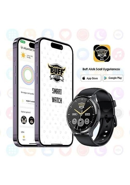 Labs Buff Akıllı Saat 1.43 Inç Büyük Ekran IP68 Spor Mod Bt5.2 Siyah, Buff Labs, 47MM
