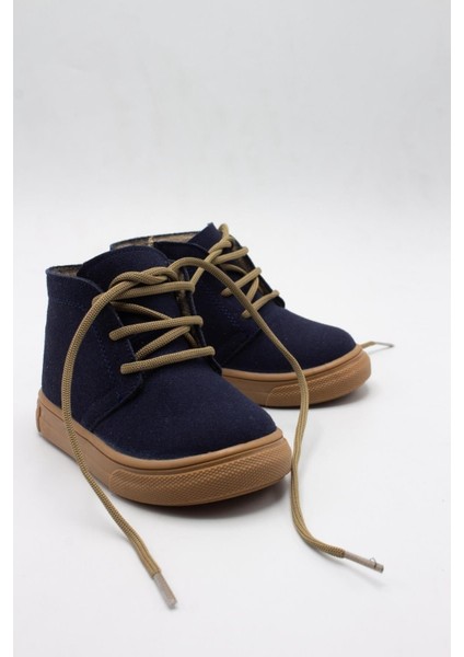 Bağcıklı Fermuarlı Deri Bebek Bot Lacivert