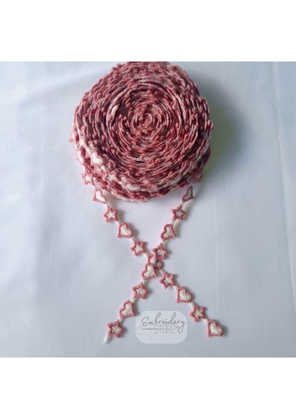 Kalp ve Yıldız Motifli Şerit Nakış Kurdele Modeli ( 6 Metre )
