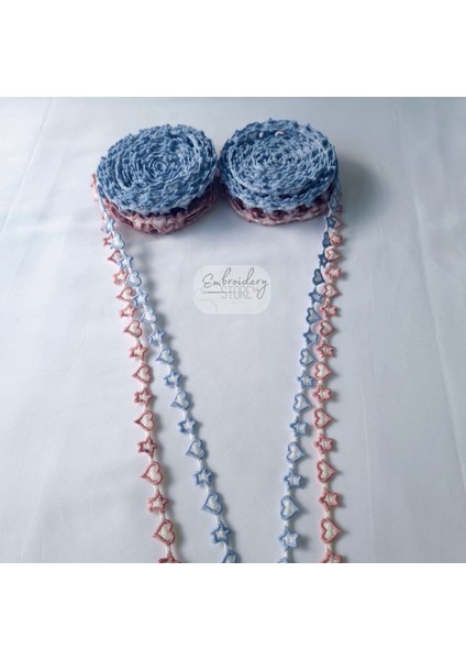 Kalp ve Yıldız Motifli Şerit Nakış Kurdele Modeli ( 6 Metre ) modelleri