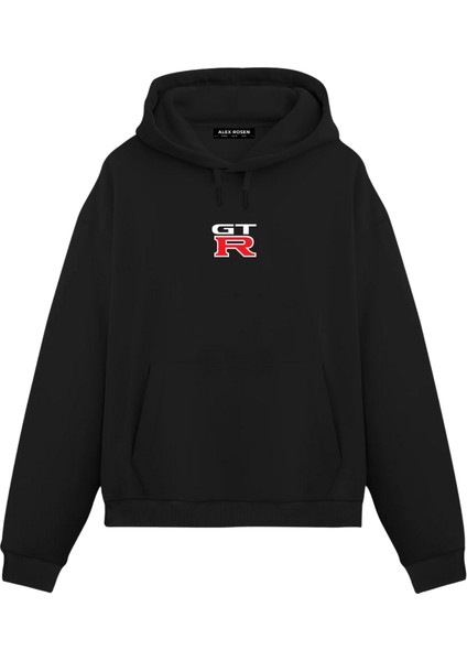 Siyah Gtr-35 Baskılı Oversize Fit Pamuklu Kapüşonlu Sweatshirt fiyatları