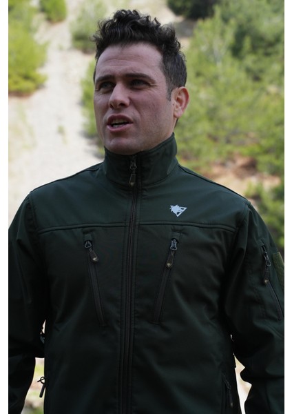 Softshell Mont Haki, 7 Cepli Rüzgar Geçirmez Softshell Mont Haki, Outdoor Erkek Mont