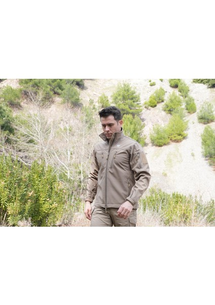 Softshell Mont Bej, 7 Cepli Rüzgar Geçirmez Softshell Mont, Bej Outdoor Mont