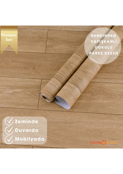 60×300 cm Kendinden Yapışkanlı Parke Görünümlü Premium Zemin Duvar Kağıdı Dolap Kaplama
