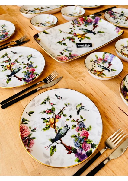 Kuş Motifli 15 Parça 6 Kişilik Lüks Kahvaltı Takımı