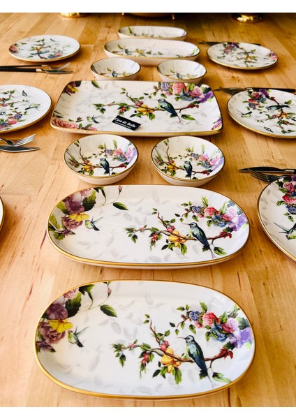 Kuş Motifli 15 Parça 6 Kişilik Lüks Kahvaltı Takımı