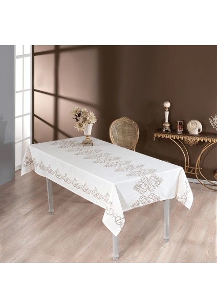 Venedik Gardenya Krem Kumaş Kahve Nakışlı Masa Örtüsü fiyatları