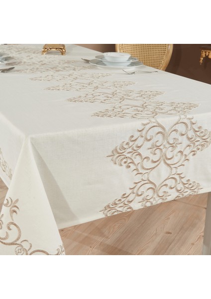 Venedik Gardenya Krem Kumaş Kahve Nakışlı Masa Örtüsü fırsatları