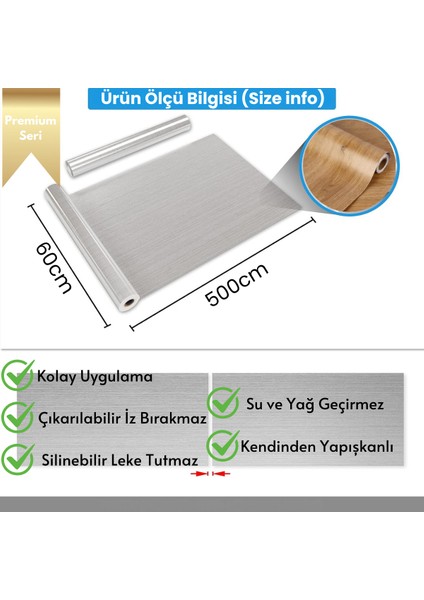 60×500 cm Kendinden Yapışkanlı Dokulu Ahşap Görünümlü Premium Duvar Kağıdı Dolap Kaplama Koyu Ahşap