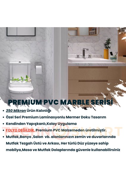 60×100 cm Kendinden Yapışkanlı Mermer Görünümlü Premium Zemin Duvar Kağıdı Dolap Kaplama