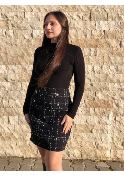 Kadın Gold Düğmeli Fermuarlı Astarlı Tüvit Etek fiyatları